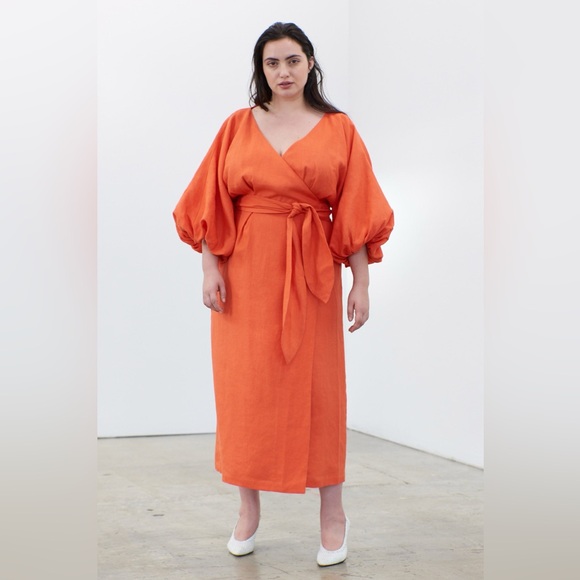 Mara Hoffman: White Francesca Wrap Dress with Puffy Sleeves, Size 1X, NWOT - Picture 2 of 5